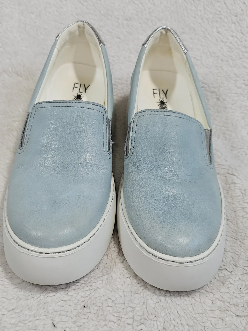 Fly London Light Blue Slip-On Shoes with Metallic Accents. Size 9/9,5.